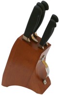 Ceppo in legno con manico in acciaio + 5 coltelli 