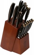 Ceppo in legno + 11 coltelli forgiati