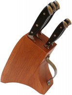 Ceppo in legno con manico in acciaio con 5 coltelli 